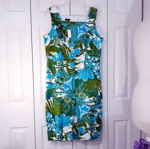 Talbots Plus Floral Sleeveless Dress - Blue and Green Floral Back Zippered 16P